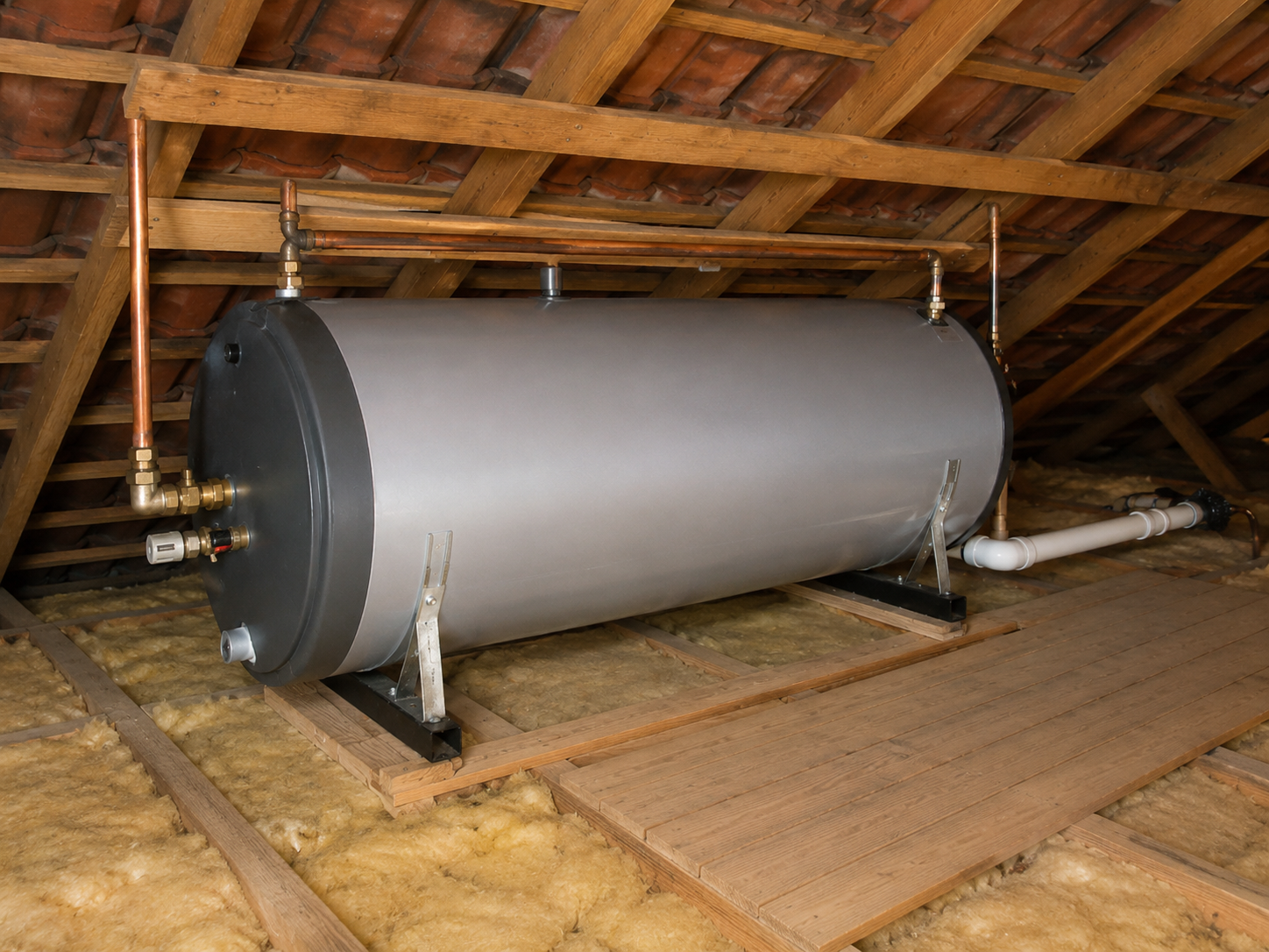Horizontal geyser installation in a South African roof space