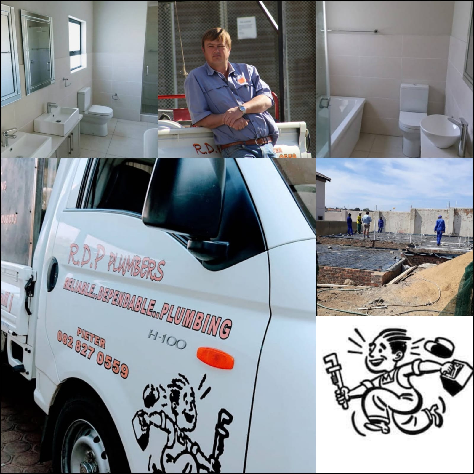 Pieter standing beside the R.D.P Plumbers vehicle